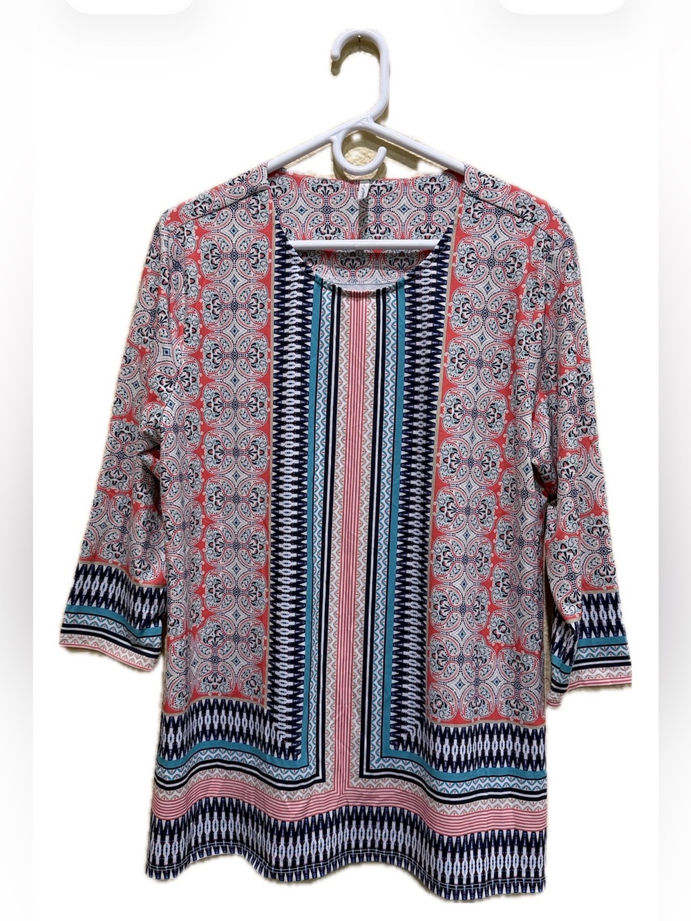 Passports Geometric Tile Print Tunic Top 3/4 Sleeve Size L